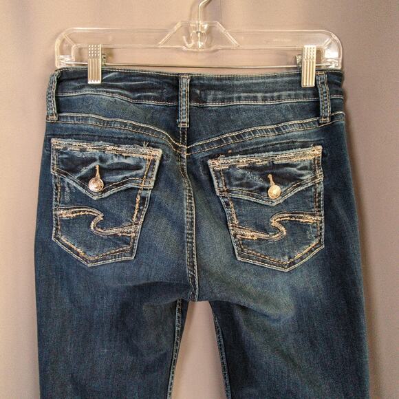 Silver Avery Slim Boot Jeans Womens 28 Blue Dark Wash Stretch Distressed - Picture 8 of 10